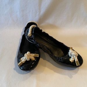 Tory Burch Nautical Rope Bow Flats Black Patent Leather